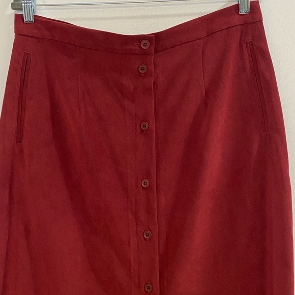NWT Vintage Lindor Plus Sz 16P Suede Button Front Pockets Burgundy Midi Skirt - Picture 4 of 11